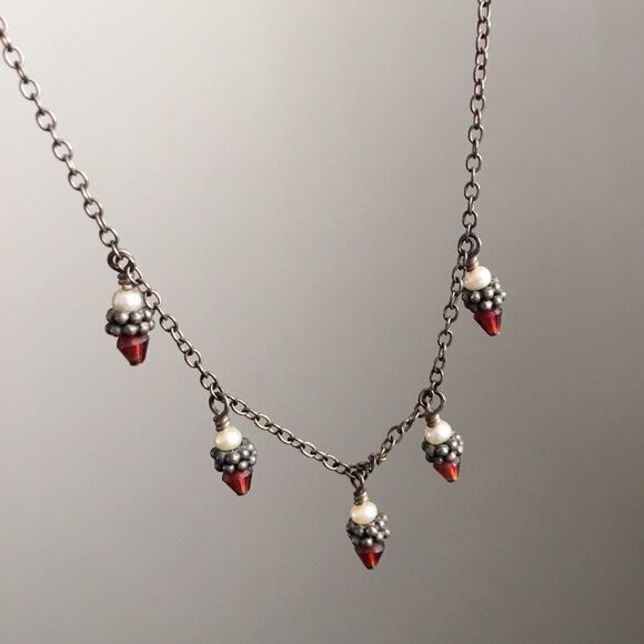 Delicate blackened silver charm necklace - Picture 1 of 5